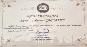 Türkiye Cumhuriyetinin Yüzüncü Yılı Konulu Logo Yarışması Manisa İl İkinciliği Katılım Belgesi